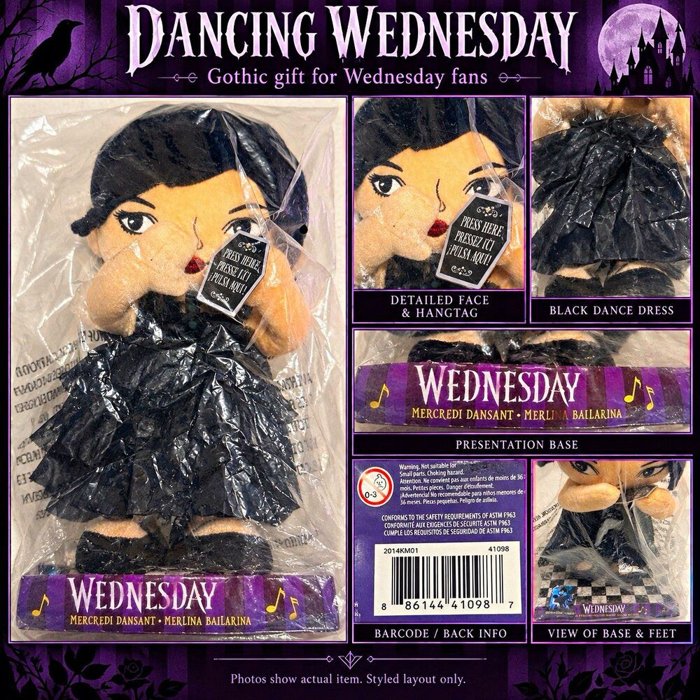 Just Play Dancing Wednesday 12.5in Plush Doll gothic Halloween gift out of stock